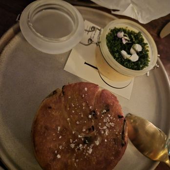 Le Coq - 1st course of date night menu..warm bing bread w cold salmon app.. really good - French Near Me - La Jolla, California