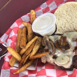 Elizabeth Express Kitchen Car - Mushroom bacon pepper jack burger and fries