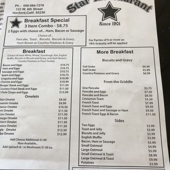 Star Restaurant - Breakfast menu - American Near Me - Hanford, California