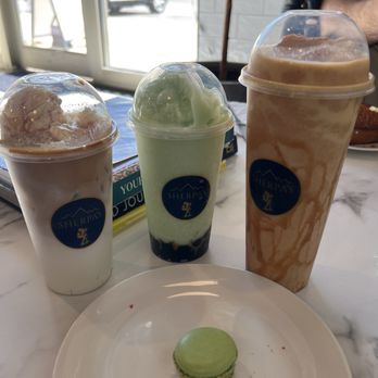 Sherpa’s - Left to right: Ice Cream Latte, Jade Honeydew Delight, Pumpkin Smoothie - Bubble Tea Near Me - Brookfield, Wisconsin Sherpa’s - Left to right: Ice Cream Latte, Jade Honeydew Delight, Pumpkin Smoothie - Bubble Tea Near Me - Brookfield, Wisconsin