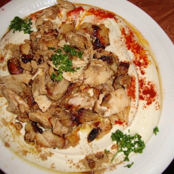 Casablanca Restaurant  - Hummus With Shawarma topped with Chicken ~ March 5th 2010 - Mediterranean Near Me - Denver, Colorado