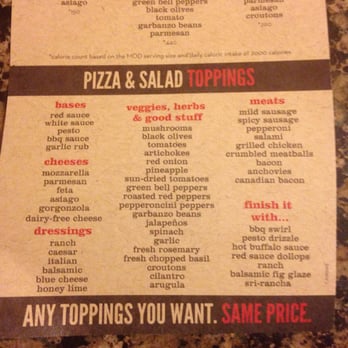 MOD Pizza - List of most toppings.  They have more on counter that aren't listed! - Pizza Near Me - Gainesville, Virginia