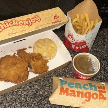 Jollibee - Chicken 2pc Chickenjoy w/ Biscuit 1 Side and Drink and Peach Mango Pie - Fast Food Near Me - Chicago, Illinois Jollibee - Chicken 2pc Chickenjoy w/ Biscuit 1 Side and Drink and Peach Mango Pie - Fast Food Near Me - Chicago, Illinois