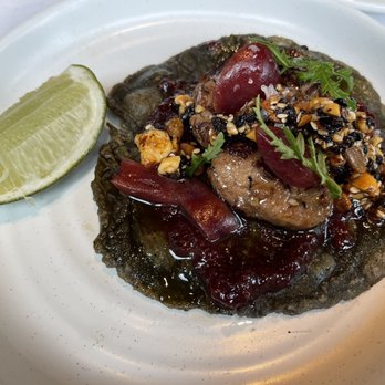 Obelix - Foie-Go (seared foie gras , blue corn tortilla, salsa macha, grape jam). Outstanding! - French Near Me - Chicago, Illinois Obelix - Foie-Go (seared foie gras , blue corn tortilla, salsa macha, grape jam). Outstanding! - French Near Me - Chicago, Illinois