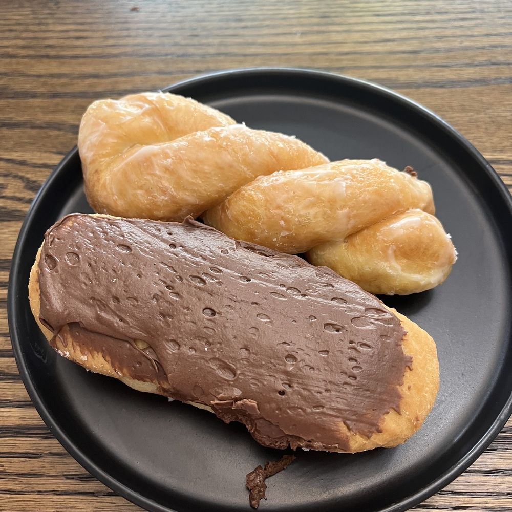Glazed twist and cream filled long john