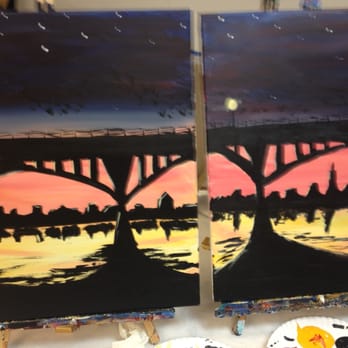 Painting with a Twist - couples painting! he painted one side of the bridge, i painted the other. - Art Classes Near Me - Austin, Texas