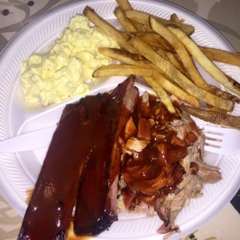 Pollard’s BBQ - Meat duo! Ribs, pork, potato salad, and fries! - Barbeque Near Me - Memphis, Tennessee Pollard’s BBQ - Meat duo! Ribs, pork, potato salad, and fries! - Barbeque Near Me - Memphis, Tennessee