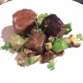 Persimmon - ME lamb three ways: loon, breast, sausage, Brussels sprouts, parsnips, lamb jus - New American Near Me - Providence, Rhode Island Persimmon - ME lamb three ways: loon, breast, sausage, Brussels sprouts, parsnips, lamb jus - New American Near Me - Providence, Rhode Island