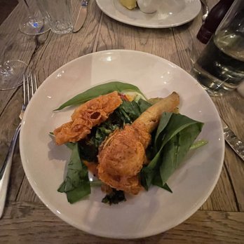 The Grazing Goat Marylebone - Fried Courgette Flower, Roasted Raf Tomatoes, Cime di Rapa and Wild Garlic - Gastropubs Near Me - London, XGL