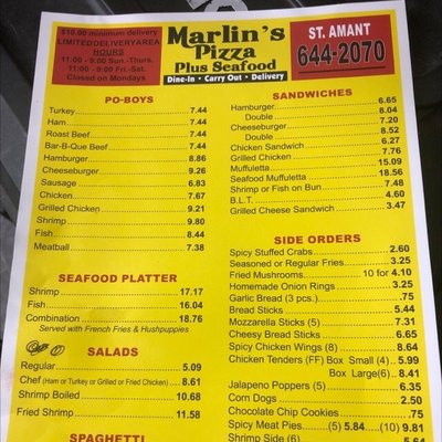 Menu photo 2 Marlin's Pizza Plus St. Amant, LA Menu photo 2 Marlin's Pizza Plus St. Amant, LA