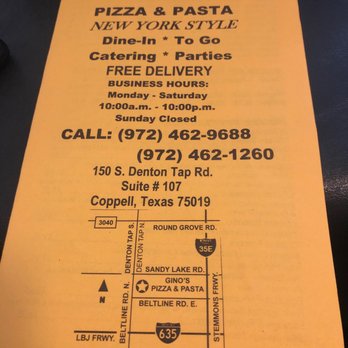 Gino's Pizza and Spaghetti - Take out menu. - Pizza Near Me - Coppell, Texas Gino's Pizza and Spaghetti - Take out menu. - Pizza Near Me - Coppell, Texas