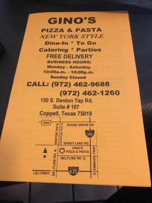 Menu photo 3 Gino's Pizza and Spaghetti Coppell, TX Menu photo 3 Gino's Pizza and Spaghetti Coppell, TX