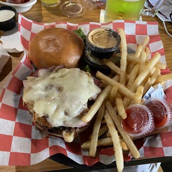 Rico's Cafe & Pizzeria - Rueben Burger with fries! - Pizza Near Me - Grawn, Michigan