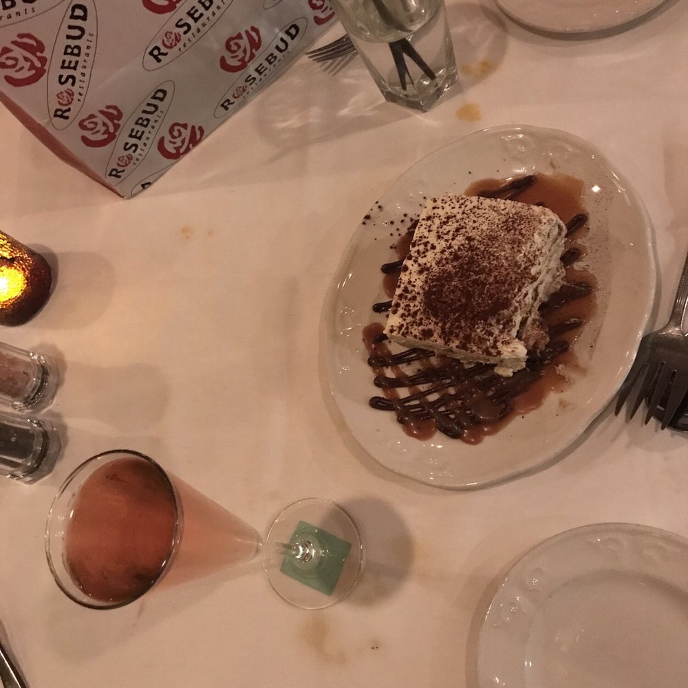 Rosebud Steakhouse - Glass of the rosebud rose and Tiramisu to end the night - Steakhouses Near Me - Chicago, Illinois Rosebud Steakhouse - Glass of the rosebud rose and Tiramisu to end the night - Steakhouses Near Me - Chicago, Illinois