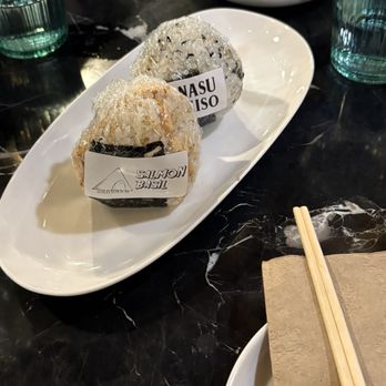 Sankaku Onigiri Cafe & Bar - Salmon basil onigiri and miso onigiri - Japanese Near Me - Seattle, Washington Sankaku Onigiri Cafe & Bar - Salmon basil onigiri and miso onigiri - Japanese Near Me - Seattle, Washington