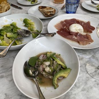 Cara Restaurant - Little Gem Lettuce, Prosciutto and Buratta, Yucatecan Ceviche - New American Near Me - Los Angeles, California