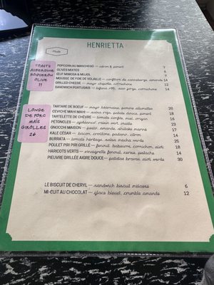 Menu photo 1 Bar Henrietta Montreal, QC Menu photo 1 Bar Henrietta Montreal, QC