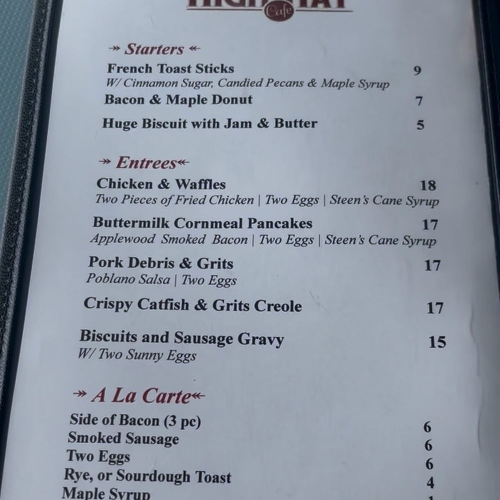 High Hat Cafe - Brunch menu - Southern Near Me - New Orleans, Louisiana