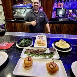 BaBaLoo Lounge - Chicken Sando, Lamb Lollipops, Yucca Fries, mashed potatoes, spinach