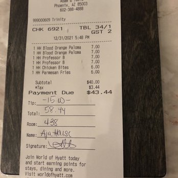 Adams Table - Check. Still tipped generous even though.... - New American Near Me - Phoenix, Arizona