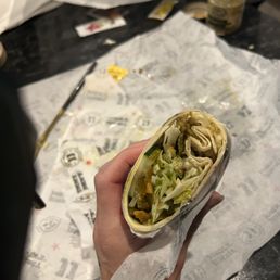 No meat, no freebies, told them I would pay extra for extra veggies but none, asked for the garlic herb tortilla and didn't get it either. No meat, no freebies, told them I would pay extra for extra veggies but none, asked for the garlic herb tortilla and didn't get it either.