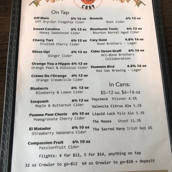 Bull City Ciderworks - Grand opening menu for Cary location. - Cideries Near Me - Cary, North Carolina Bull City Ciderworks - Grand opening menu for Cary location. - Cideries Near Me - Cary, North Carolina