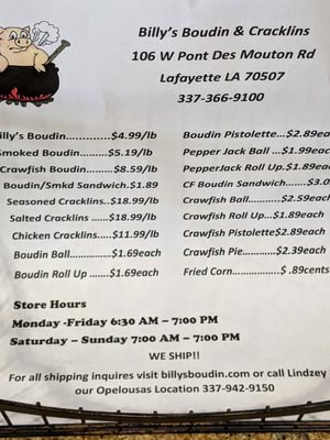 Menu photo 5 Billy's Boudin and Cracklin Lafayette, LA