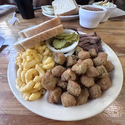 J & M Hill Country Bar-B-Q - 2 meat plate with Mac and okra. Big portions!
