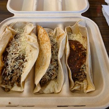 Mexica Burrito Grill - Ground Beef Tacos with Cheese and Salsa Roja - Mexican Near Me - Tewksbury, Massachusetts