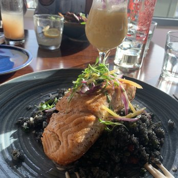 Puerto 27 Peruvian Kitchen & Pisco Bar - Salmon with squid ink rice - Peruvian Near Me - Pacifica, California Puerto 27 Peruvian Kitchen & Pisco Bar - Salmon with squid ink rice - Peruvian Near Me - Pacifica, California