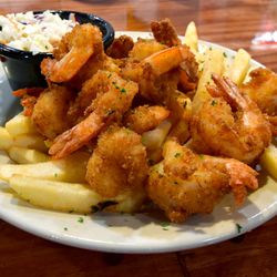 Mimosa Grill - Shrimp Dinners-Jumbo gulf shrimp, fried in a crispy seasoned batter or grilled. Choice of 6-, 9- or 12-piece, & Coleslaw, FF, Hushpuppies