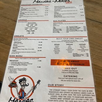 Maniac-Mikes Cafe - Breakfast Menu - New American Near Me - Upland, California