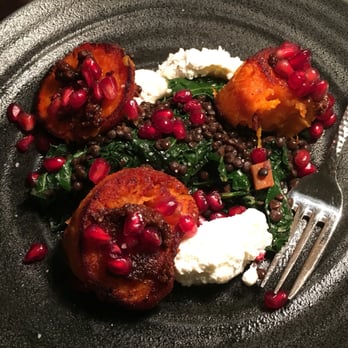 FIGS - No filter- gorgeous entree of sweet potato, kale, pomegranate seeds, goat cheese and grains. I devoured this plate! - Mediterranean Near Me - Jackson, Wyoming