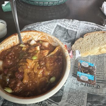 Green Front Restaurant - Chili (the bowl was full originally.) topped with scallions, diced onions and cheese. - New American Near Me - Canandaigua, New York