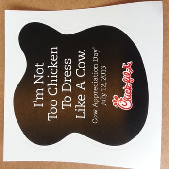 Chick-fil-A - Free entree on july 12th if you dress like a cow - Fast Food Near Me - Schaumburg, Illinois Chick-fil-A - Free entree on july 12th if you dress like a cow - Fast Food Near Me - Schaumburg, Illinois