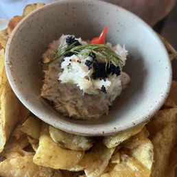 Smoked crab dip with chips. Ok . I'd skip that
