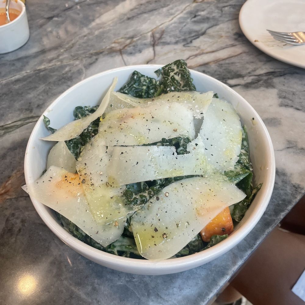 Este - Kale Salad with manchego, peach, Asian pear - Seafood Near Me - Austin, Texas Este - Kale Salad with manchego, peach, Asian pear - Seafood Near Me - Austin, Texas