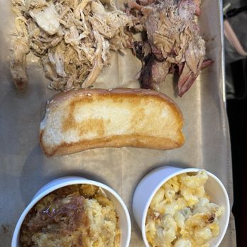 City Barbeque - Pick Two Meats - Pulled Chicken and Pulled Pork with Corn Pudding and 3-Cheese Baked Mac - Barbeque Near Me - Sandy Springs, Georgia