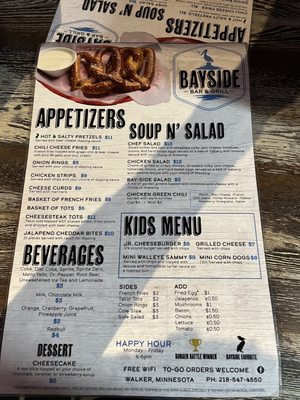 Menu photo 1 Bayside Bar & Grill Walker, MN