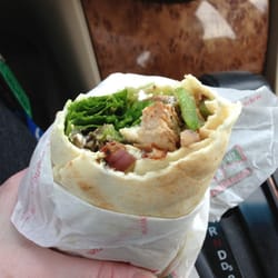 Pita Pit - Chicken and bacon with caesar dressing and avocado. Yum!
