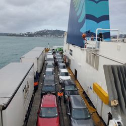 Interislander - View of deck 5 from deck 7. Still docked at Wellington Harbor.