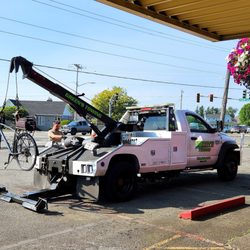 Green’s Towing - My bike getting pampered, heh.