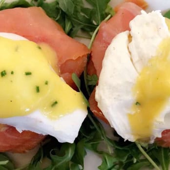 Raymond's - Norwegian Eggs Benedict (Smoked Salmon, eggs, potato cakes and arugula) delish! Asked for less hollandaise sauce. - American Near Me - Montclair, New Jersey Raymond's - Norwegian Eggs Benedict (Smoked Salmon, eggs, potato cakes and arugula) delish! Asked for less hollandaise sauce. - American Near Me - Montclair, New Jersey