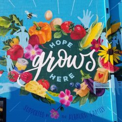 Food Bank of Iowa - Mural by the volunteer entrance (north side of building).