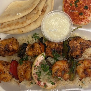 John's Kabob - Shrimp and chicken kabobs combo plate with rice, pita bread, hummus and Garlic Sauce - Mediterranean Near Me - Monterey Park, California John's Kabob - Shrimp and chicken kabobs combo plate with rice, pita bread, hummus and Garlic Sauce - Mediterranean Near Me - Monterey Park, California