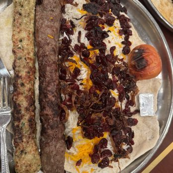 Kabobi Grill - Mix Kubideh platter with Cranberry Rice - Mediterranean Near Me - Chicago, Illinois Kabobi Grill - Mix Kubideh platter with Cranberry Rice - Mediterranean Near Me - Chicago, Illinois