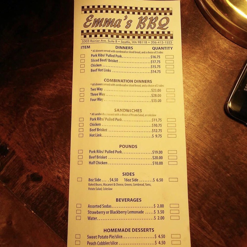 Emma's BBQ - Menu - Southern Near Me - Seattle, Washington Emma's BBQ - Menu - Southern Near Me - Seattle, Washington