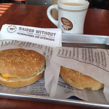A&W - Breakfast--two bacon n eggers with a mug of hot chocolate.  Using up my son's SUTP coupons - Fast Food Near Me - Calgary, Alberta