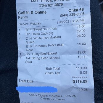 Lam's Kitchen - proof of purchase - Chinese Near Me - Matthews, North Carolina