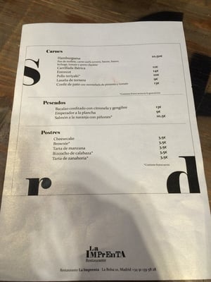 Menu photo 4 La Imprenta Madrid, M